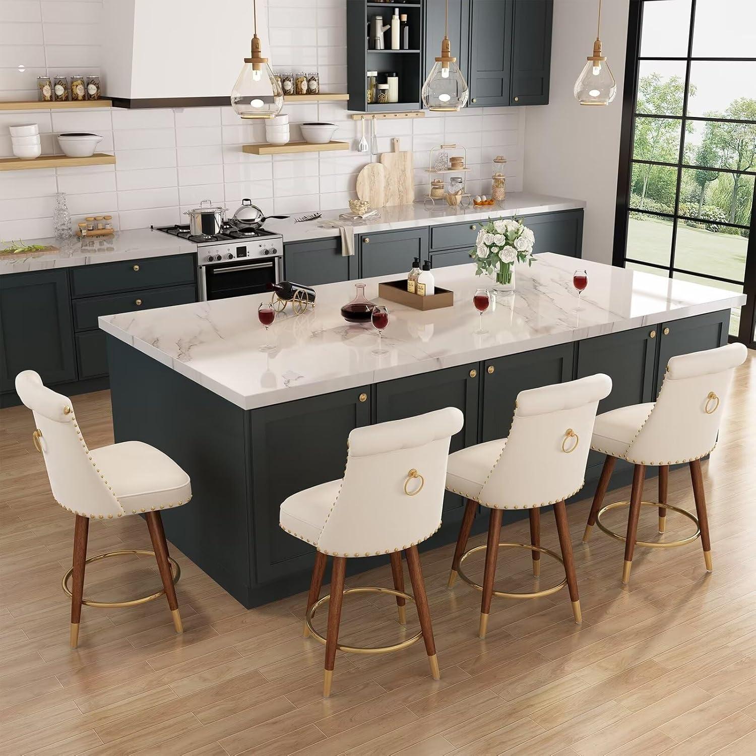 Everly Quinn Claymont Swivel 24 inch Counter Height Stools  (Set of 2) Upholstered Bar Stools with Back