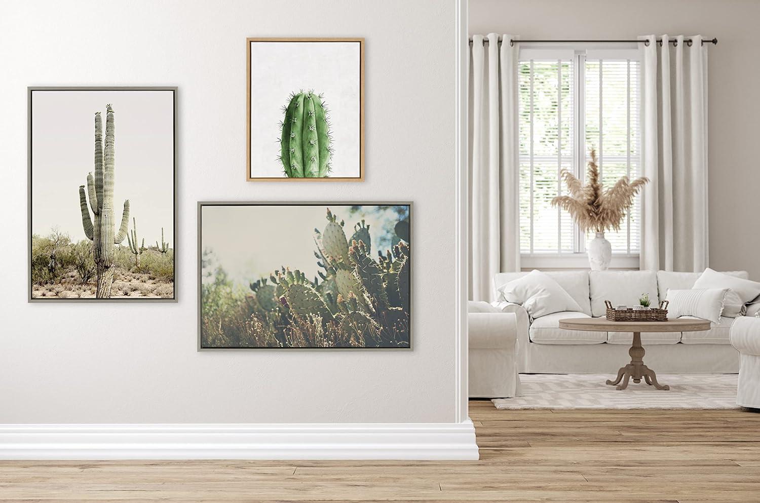 Gray Framed Desert Prickly Pear Cactus Canvas Wall Art