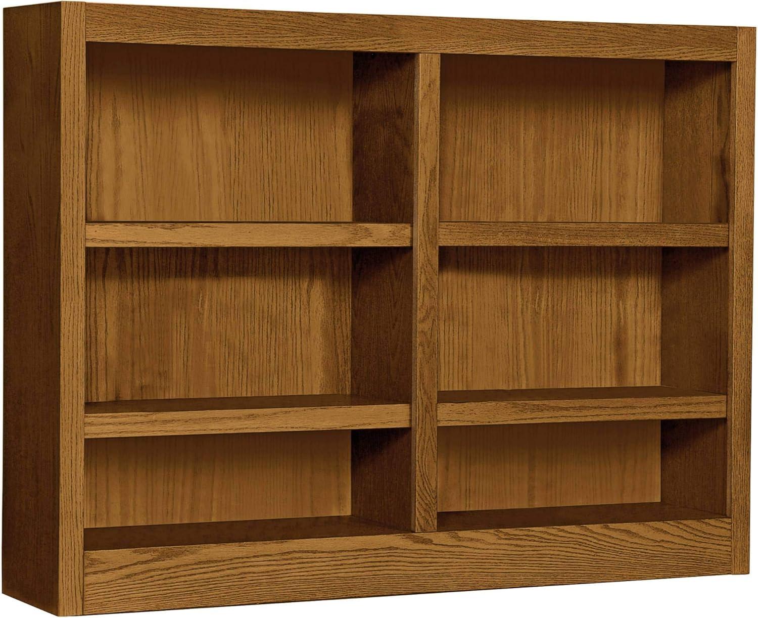 Concepts in Wood 6 Shelf Double Wide Wood Bookcase, 36 inch Tall - Oak Finish
