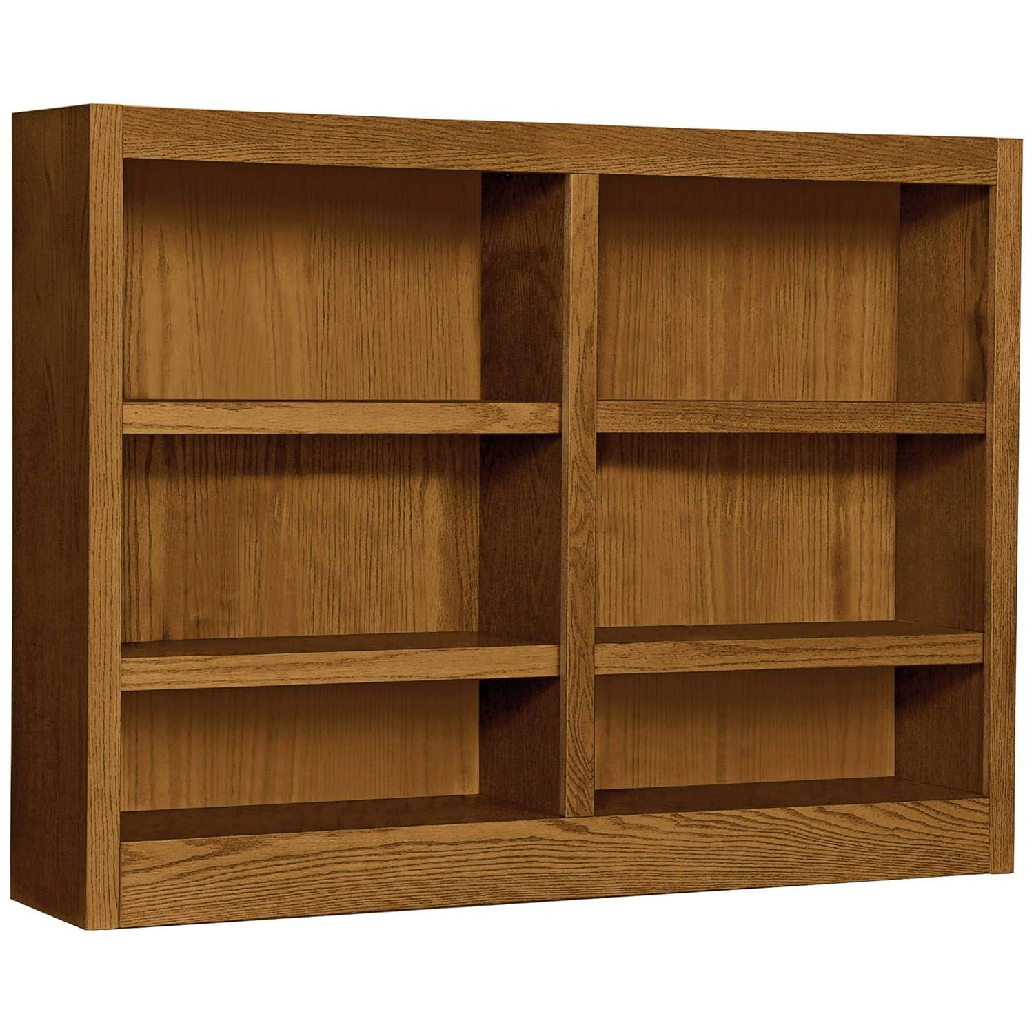 Concepts in Wood 6 Shelf Double Wide Wood Bookcase, 36 inch Tall - Oak Finish