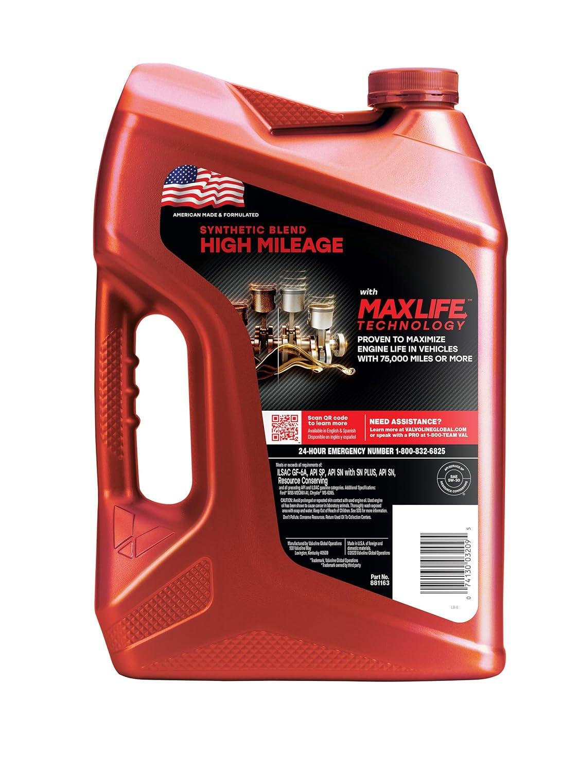 Valvoline High Mileage MaxLife 5W-30 Synthetic Blend Motor Oil 5 QT