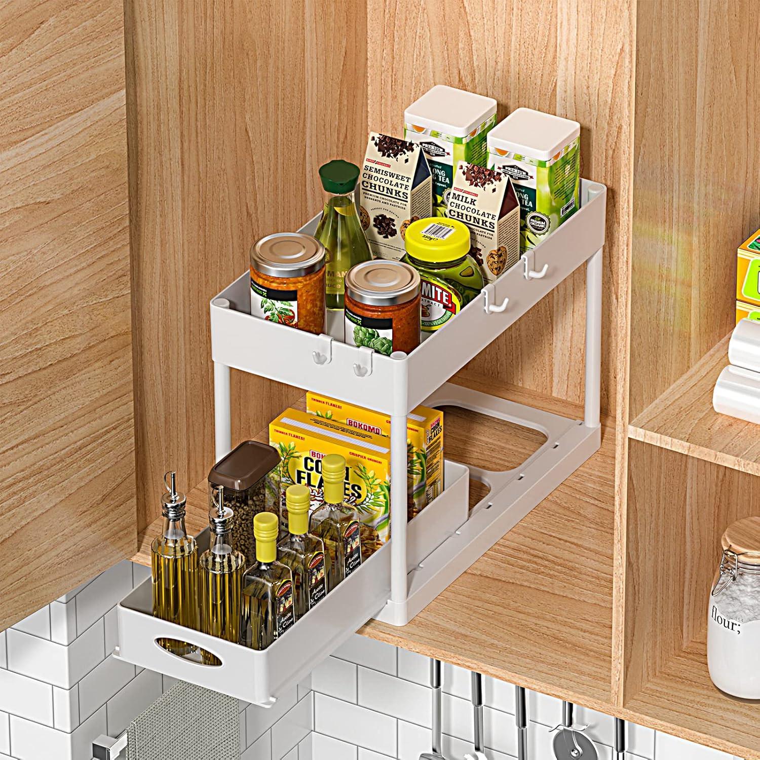 White 2-Tier Under Sink Storage Organizer with Sliding Drawers