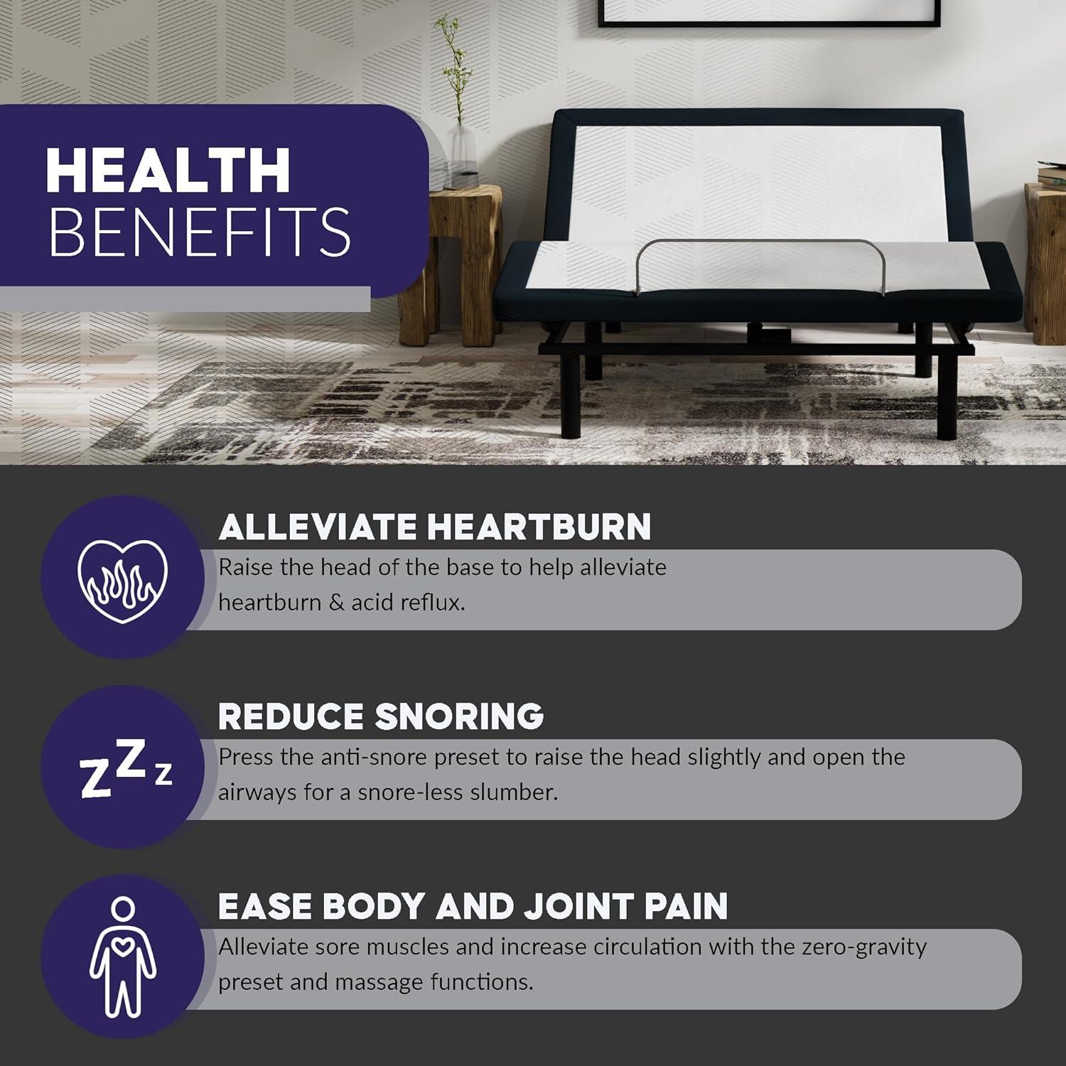 Blissful Nights e4 Cal King Split Adjustable Bed Base Frame with Wireless Remote, Massage Motors, Anti-Snore, Zero Gravity, Dual USB Charging Station, Under-Bed Light, and 10 Year Warranty