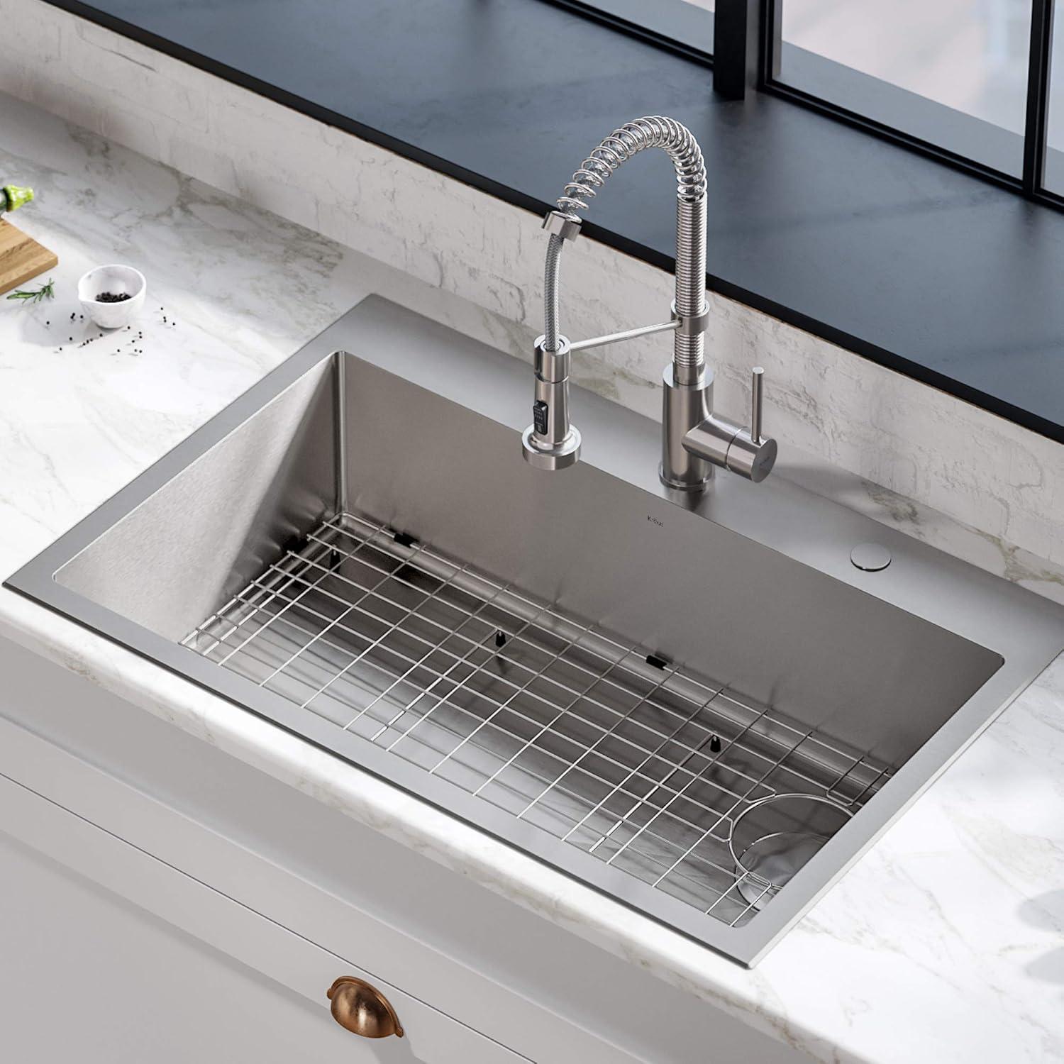 Loften 33 in. Drop-In Single Bowl 18 Gauge Stainless Steel Kitchen Sink with Accessories