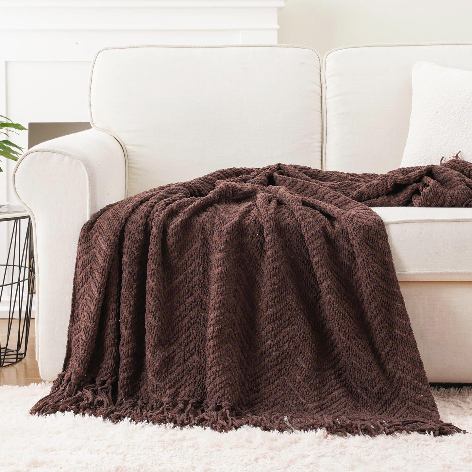 Battilo Home Throw Blanket for Couch, Super Soft Cozy Warm Throws for Twin Bed, Knit Woven Chenille Blanket Versatile for Sofa Bedroom Home Decor