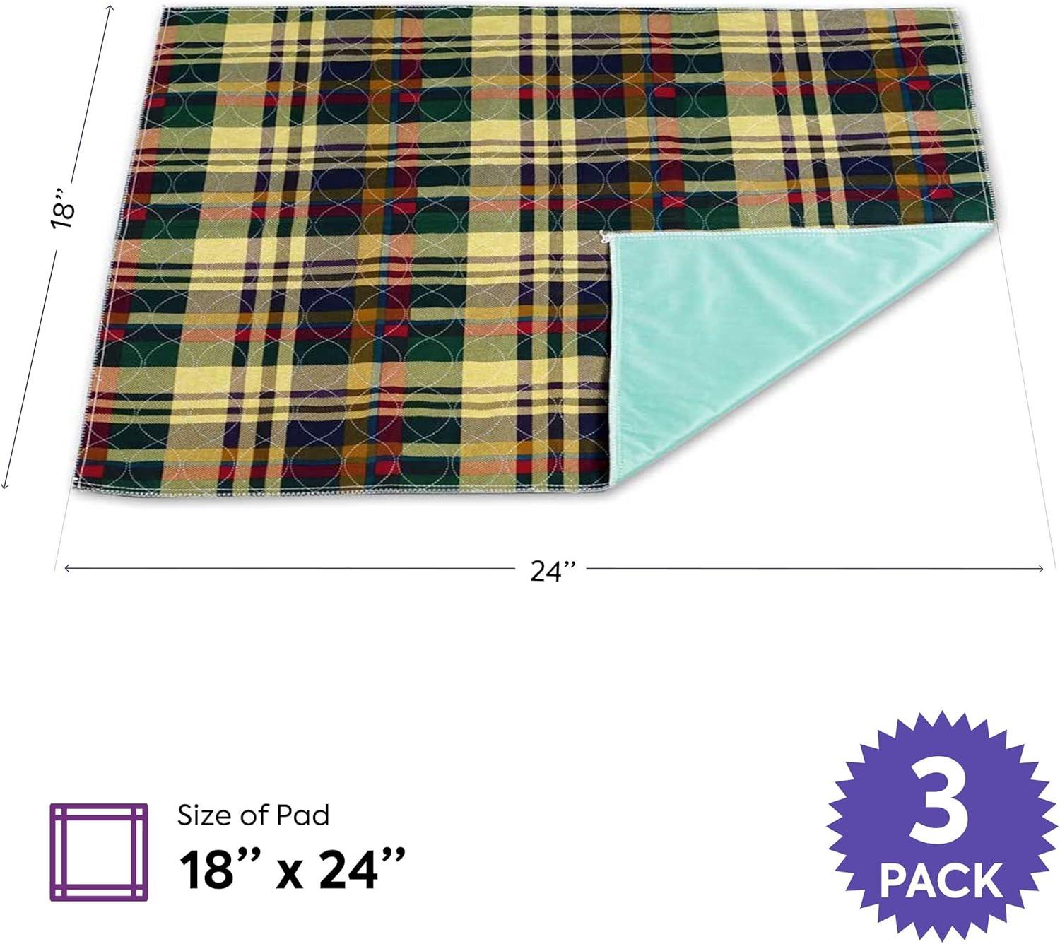 MaxProtect Highland Plaid Reusable Pee Pads for Dogs, Training Underpads - 3 Pack, 18" x 24"