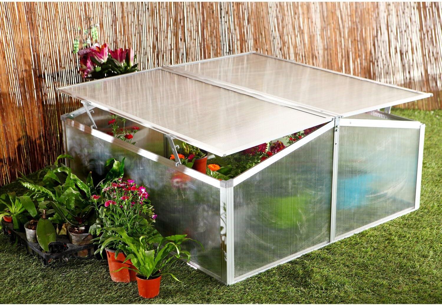 Hanover 39-Inch Double Garden Bed Cold Frame Mini Greenhouse with Adjustable Roof Ventilation