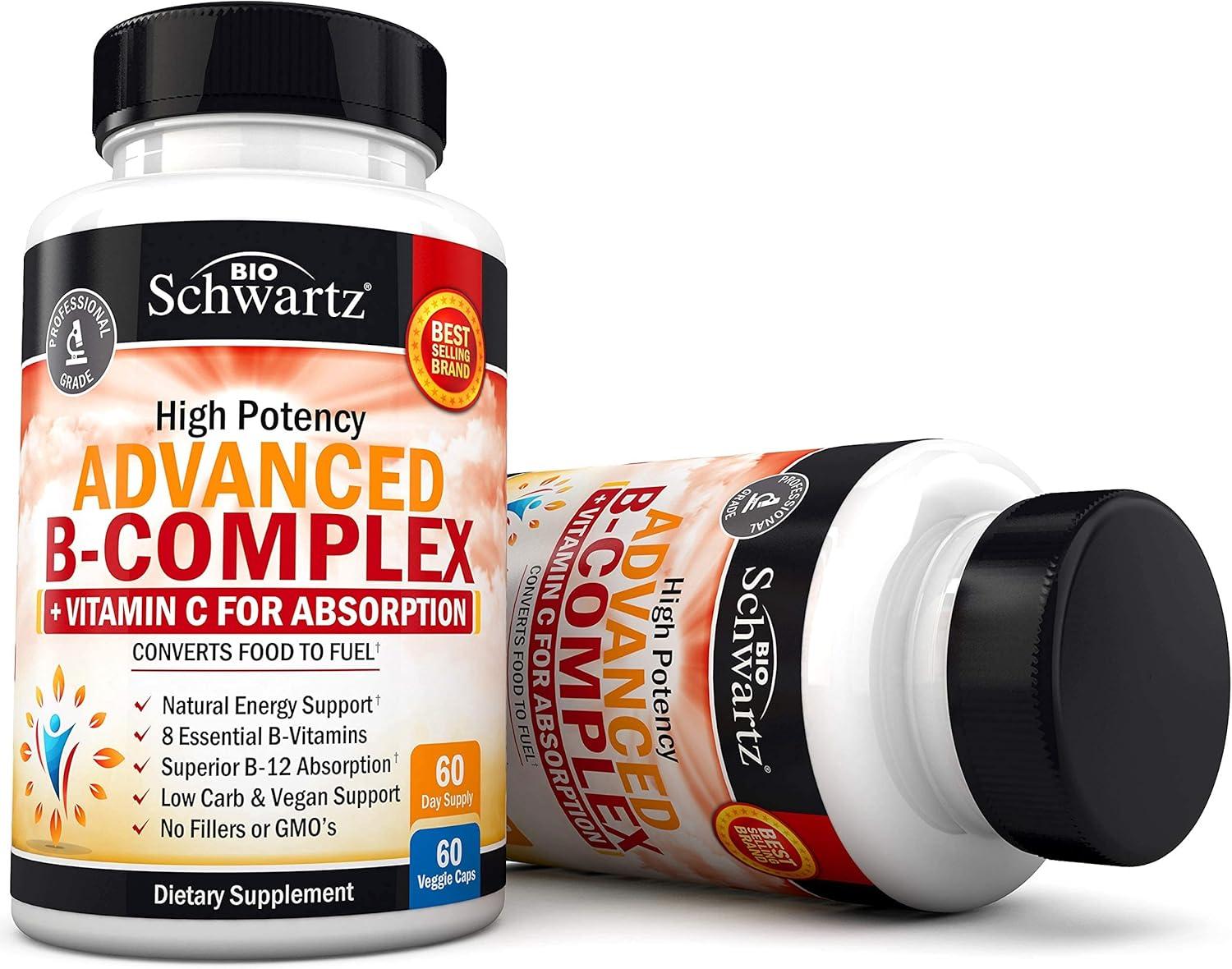 Advanced B-Complex Capsules, Low Carb & Vegan Diet Support, Bioschwartz, 60ct