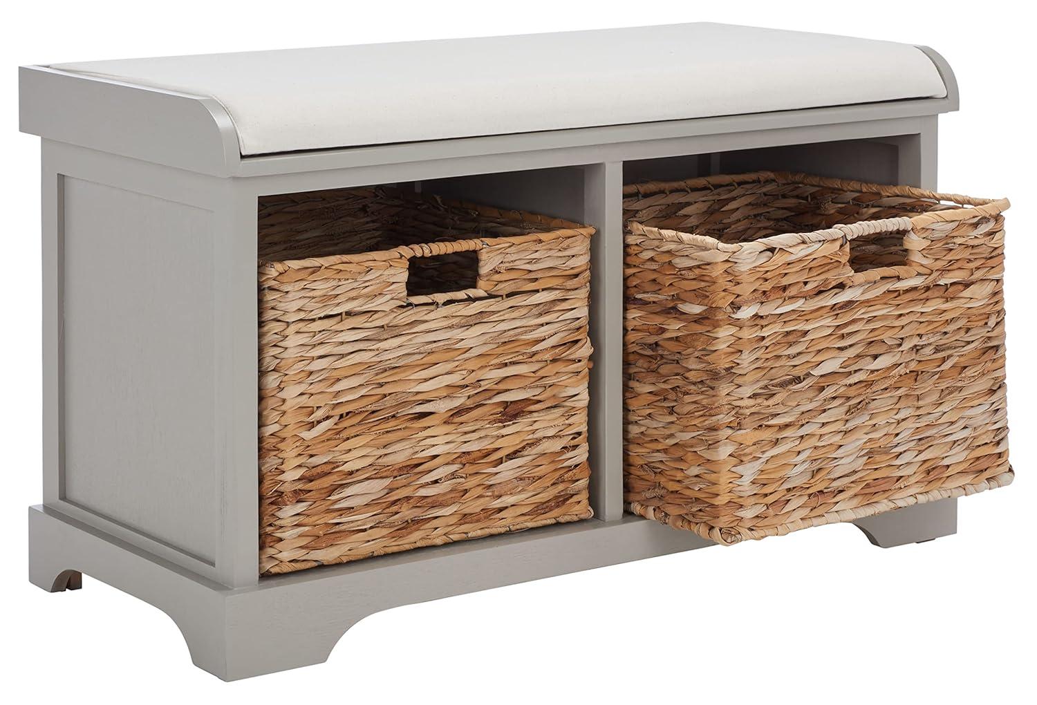 Freddy Wicker Storage Bench - AMH5736 - Vintage Grey - Safavieh