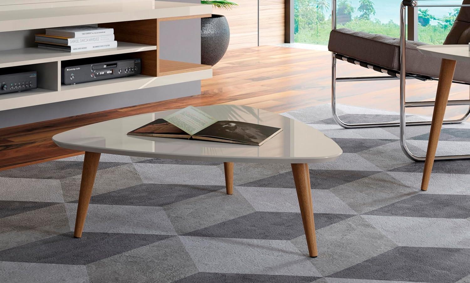 Manhattan Comfort 11.81" Utopia High Triangle Coffee Table with Splayed Legs Off-White: Mid-Century Modern, MDF Construction