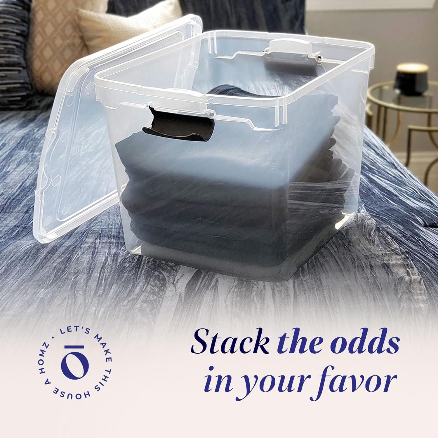 Homz 31 Quart Secured Seal Latch Extra Large Single Clear Stackable Storage Container Tote with Grey Handles for Home, Garage, or Basement, 4 Count