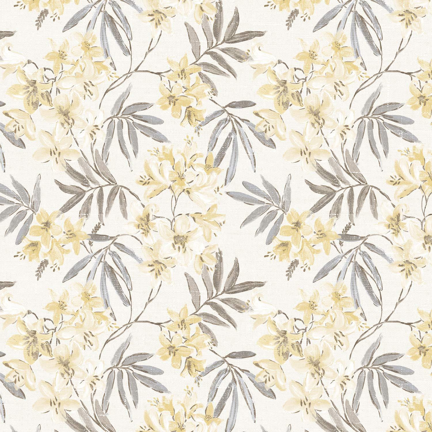 Linen Floral Cream and Yellow Pre-Pasted Vinyl Wallpaper