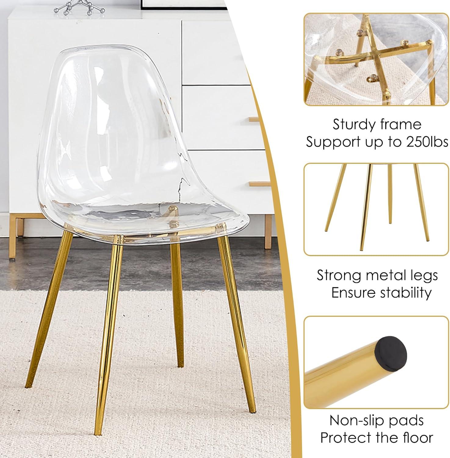 Clear Acrylic Side Chair with Golden Metal Legs