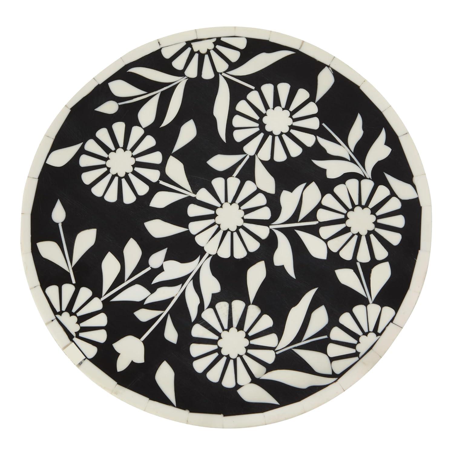 OSP Home Furnishings Round Side Table, Set of 2, Mosaic Black and White Top with Black Metal Base