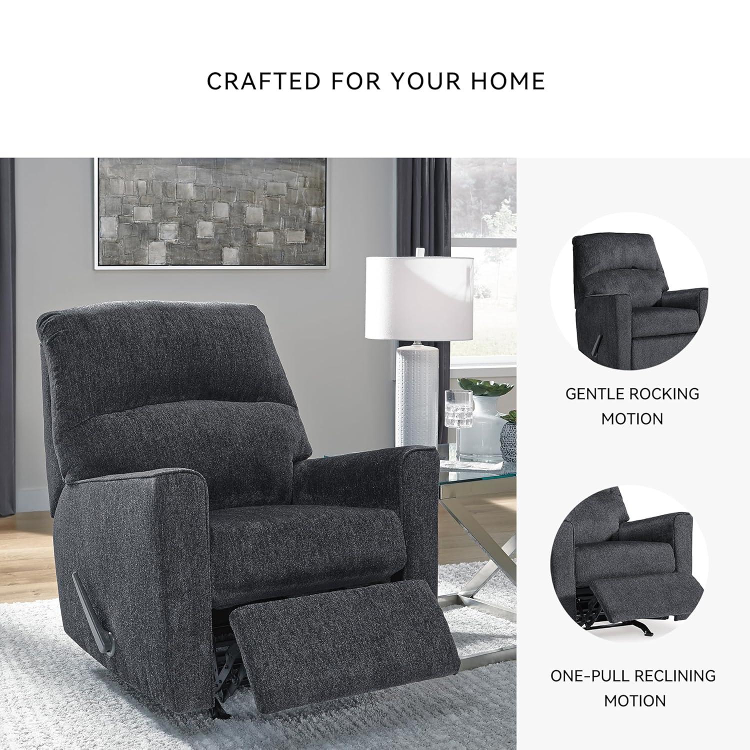 Fabric Upholstered Rocker Recliner with Tufted Back Charcoal Gray - Saltoro Sherpi
