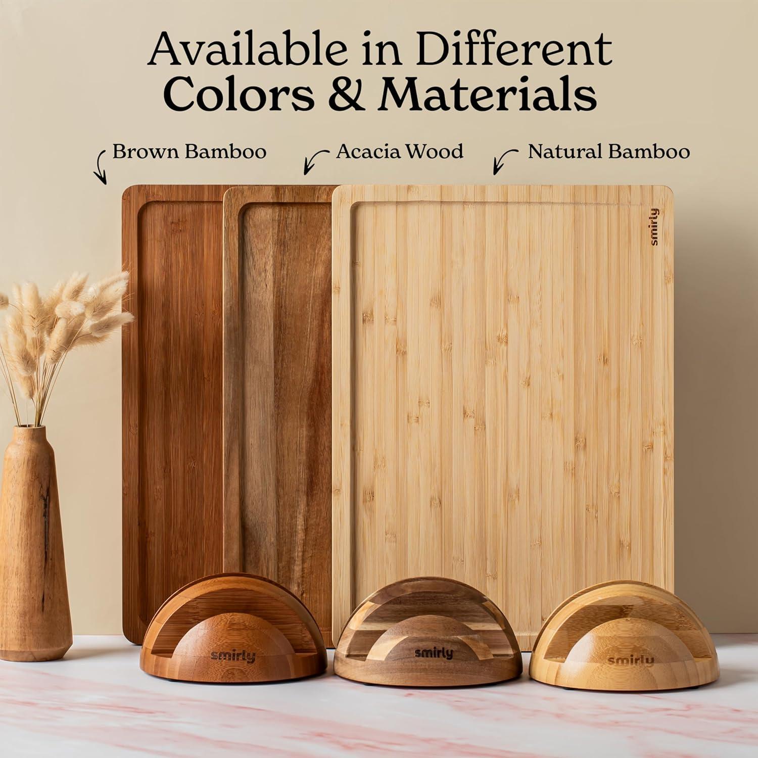 SMIRLY Cutting Board Set Small, Medium & Large Bamboo Cutting Boards with Holder, Brown