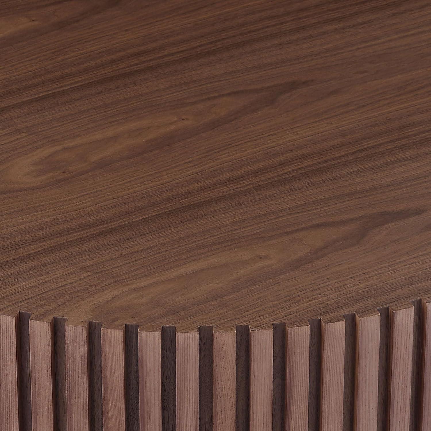 Round Coffee Table for Living Room, 31.49" Modern Handcraft Relief Drum Circle Wood Side End Accent Center Table for Small Space, Apartment, Walnut