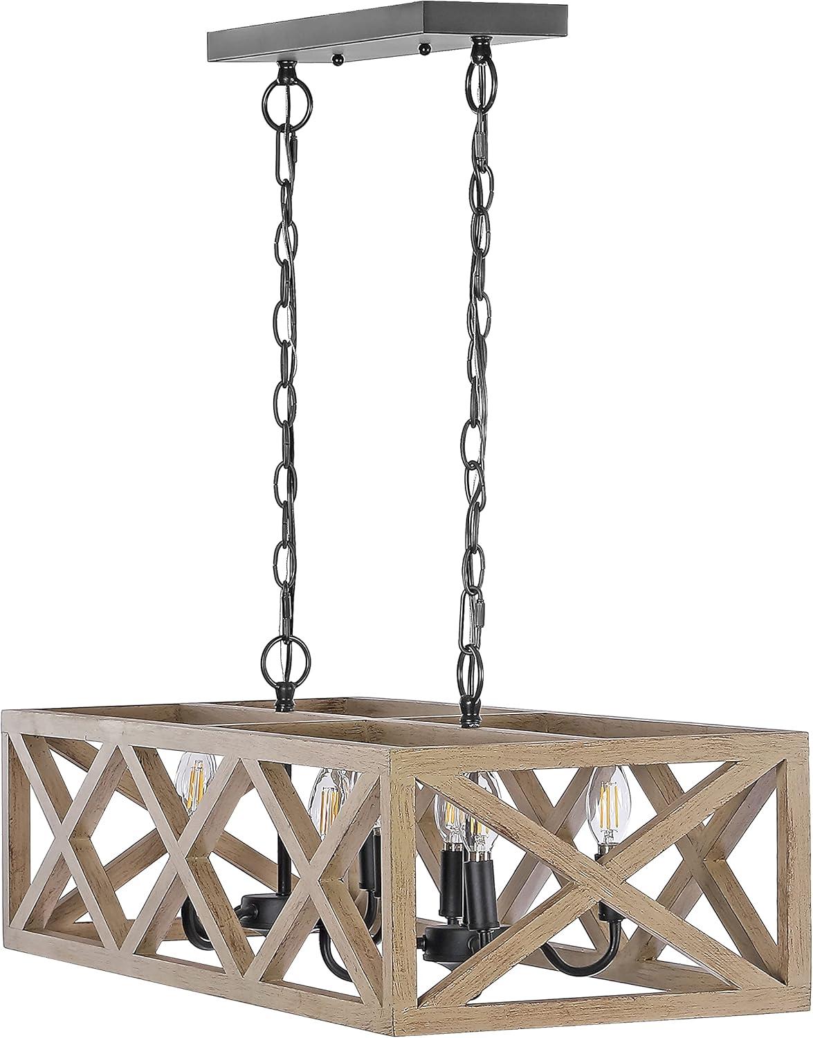 SAFAVIEH Quentin 8 Light X-Frame Modern Pendant, Black/Wood