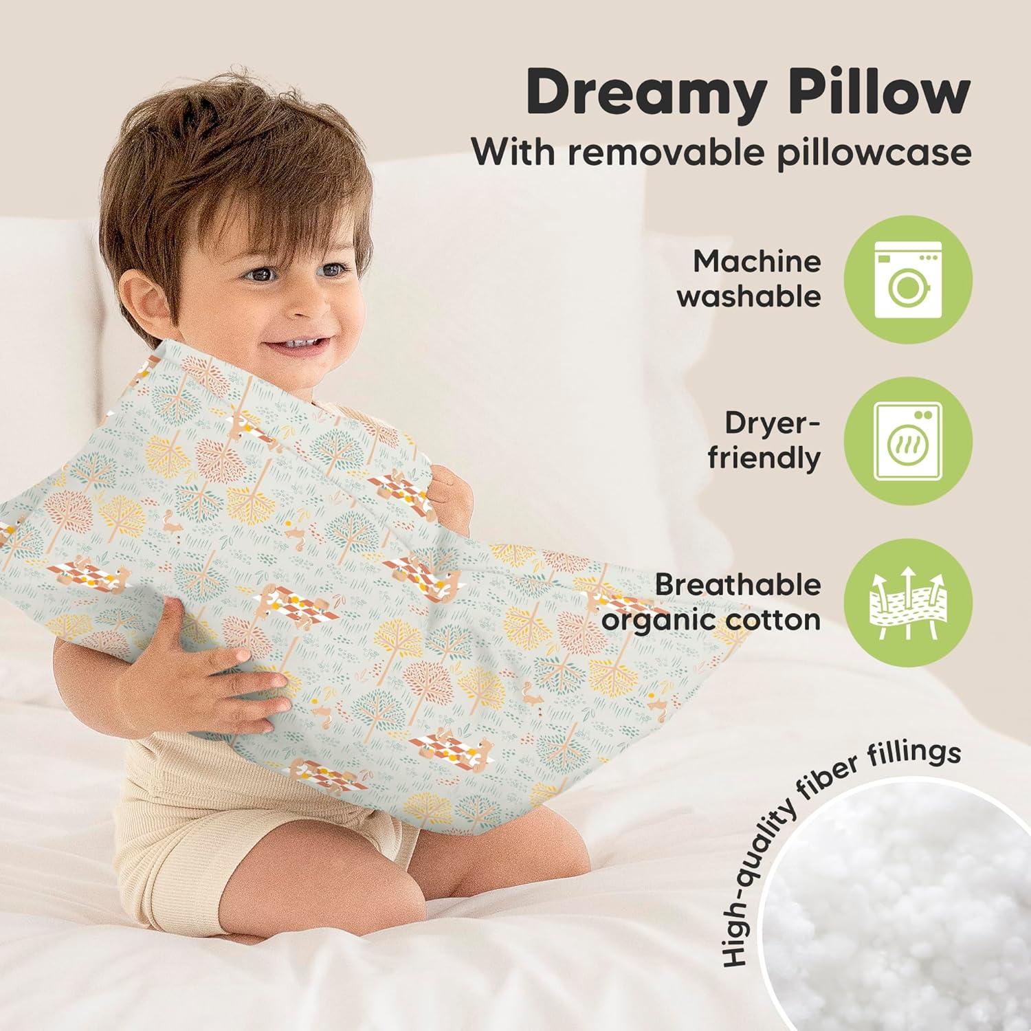 KeaBabies Toddler Pillow with Pillowcase, 13X18 Soft Organic Cotton Toddler Pillows for Sleeping, Kids Travel Pillow Age 2-5 (Wild Picnic)