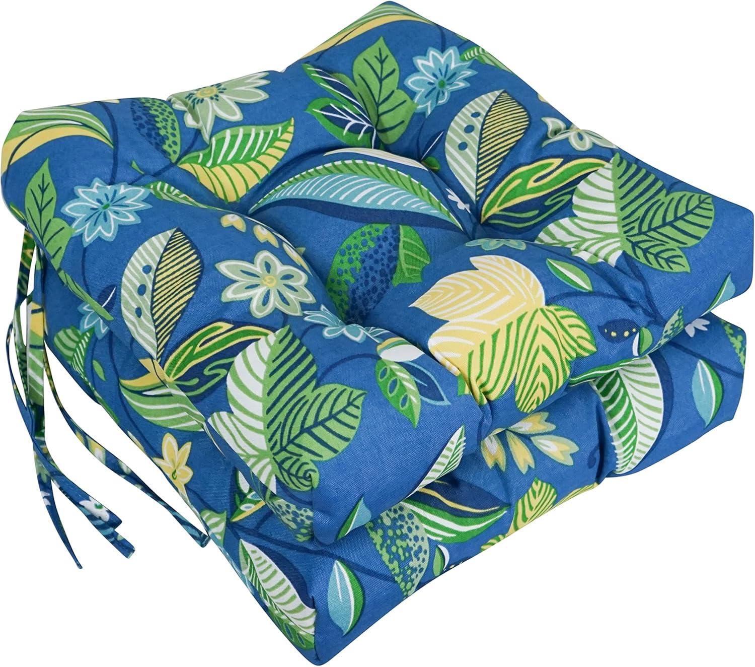 Blazing Needles 916X16SQ-T-2CH-REO-28 16 in. Spun Polyester Patterned Outdoor Square Tufted Chair Cushions, Skyworks Caribbean - Set of 2