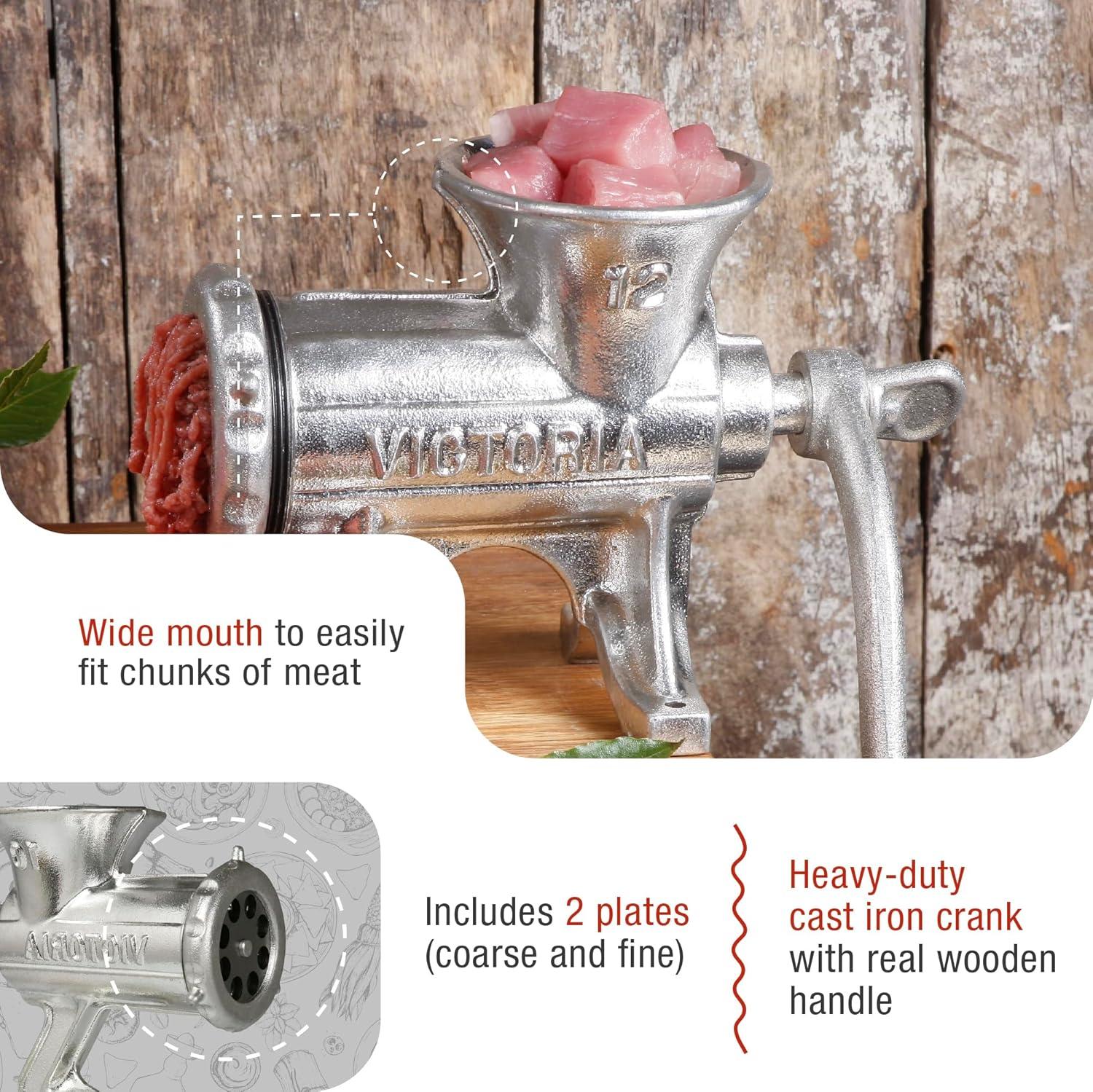 Victoria Cast Iron Meat Grinder with a Table Fixed Mount, Manual Sausage Grinder and Meat Mincer, Number 12, Made in Colombia