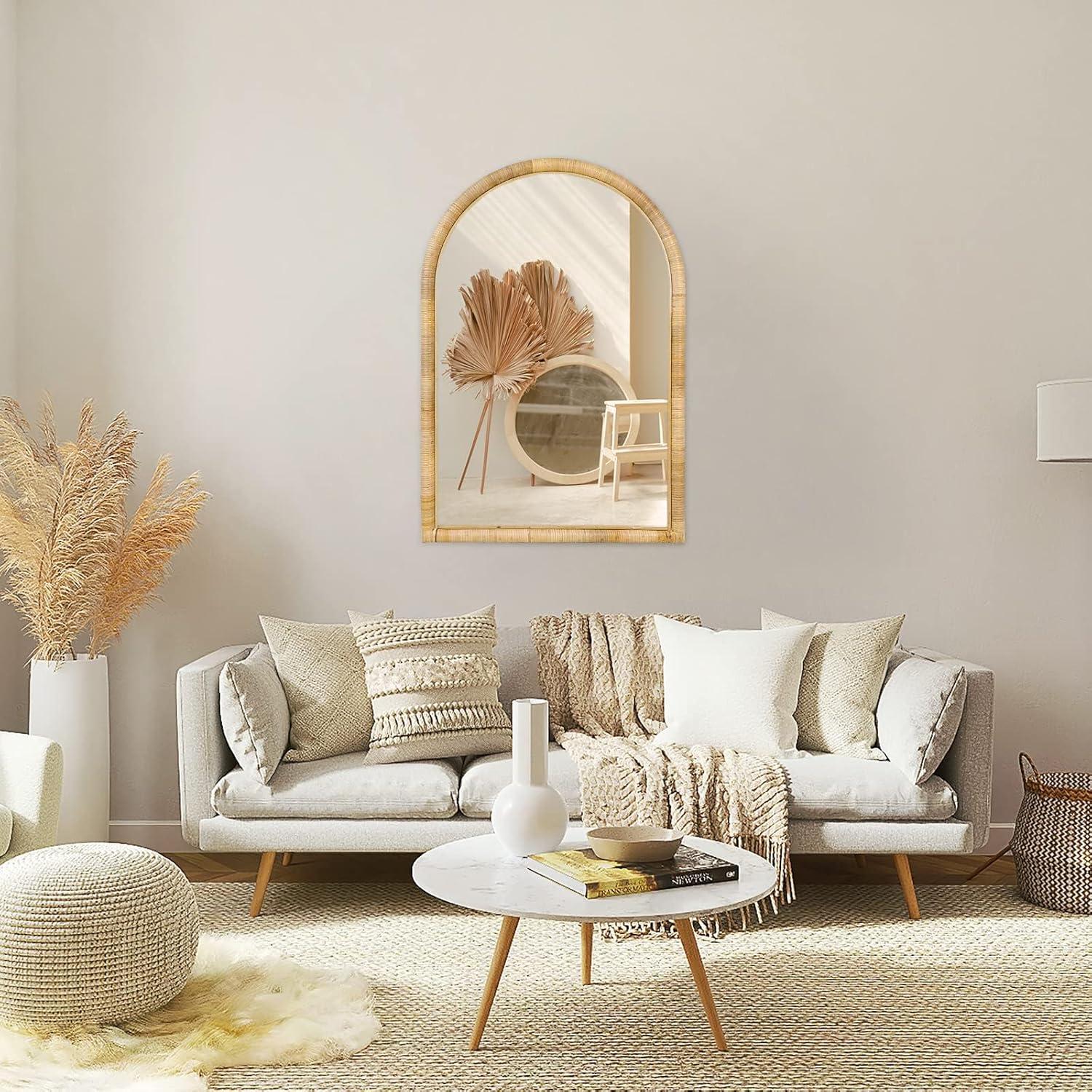 Bay Isle Home™ Elize Arch Handcrafted Rattan Wall Mirror, Natural Boho Décor Accent, For Livingroom, Bedroom