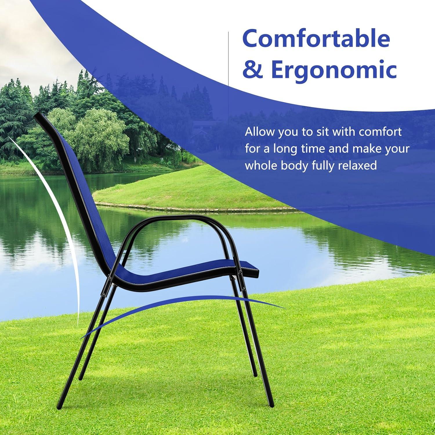 Tangkula Set of 4 Dining Chairs Stackable Armrest Space Saving Garden Patio Navy