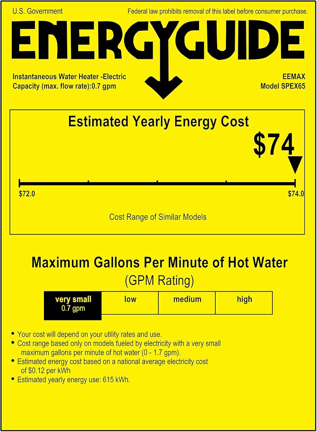 Eemax Electric Tankless Water Heater,240V SPEX65