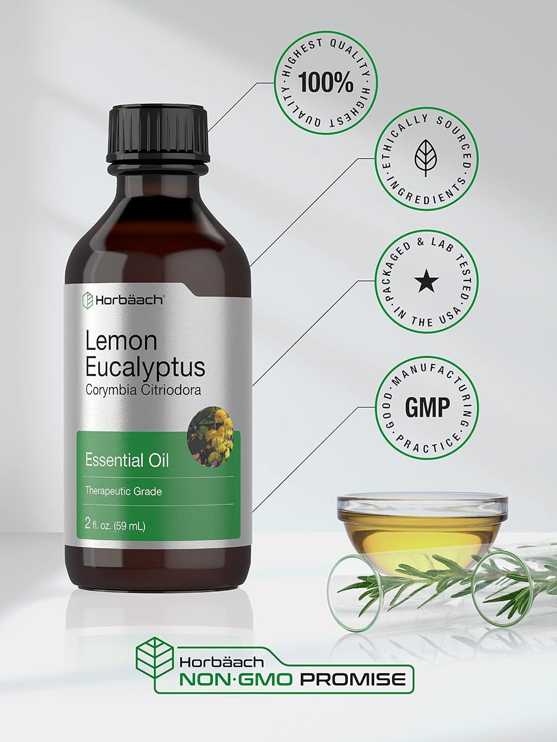 Lemon Eucalyptus Oil | 2 oz | Natural, Undiluted, GC/MS Tested | by Horbaach