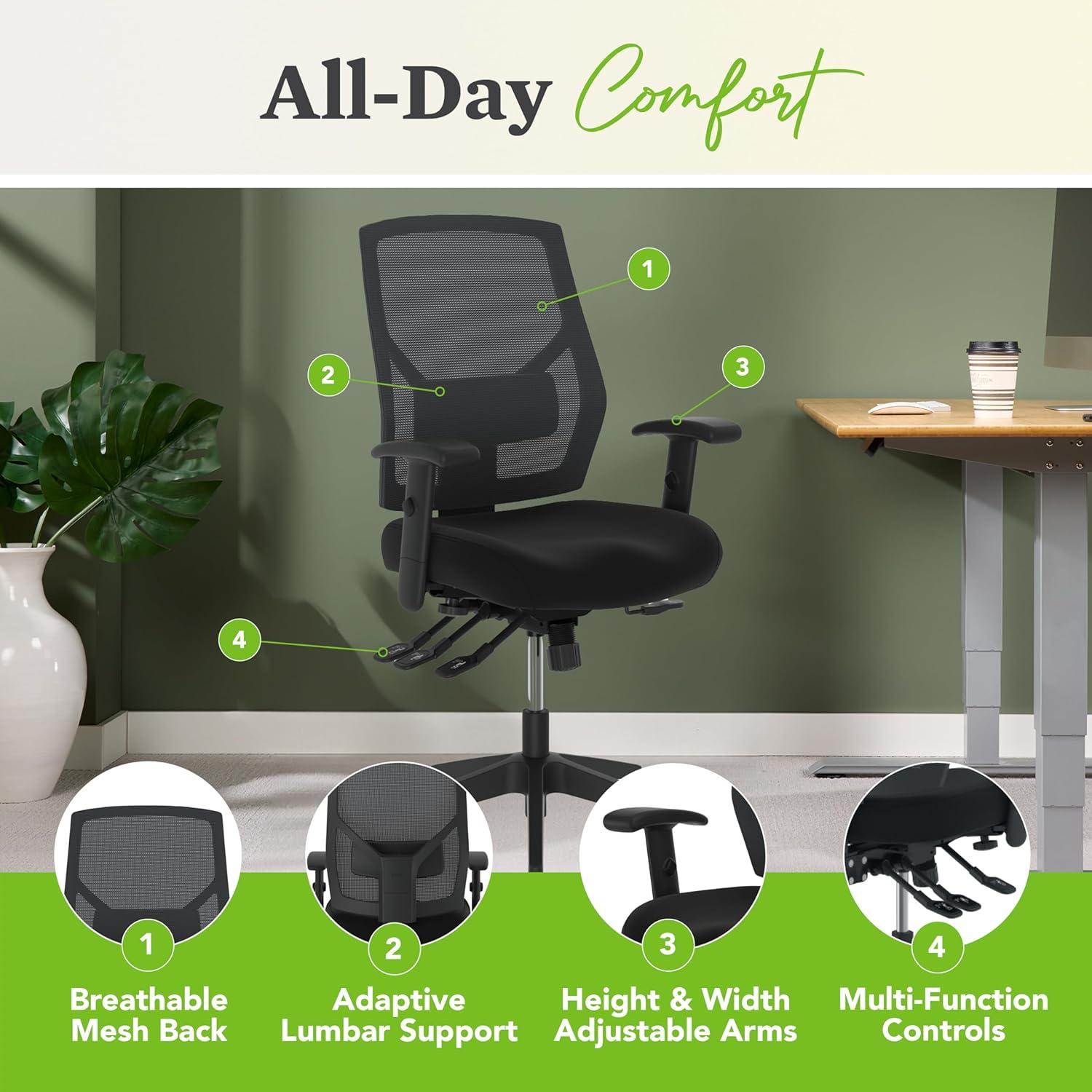 HON Mesh Mid-Back Task Chair Fabric Black Seat - Black Back - 5-star Base - 19.50" Seat Width x 18.25" Seat Depth - 26" Width x 26" Depth x 40.5" Height
