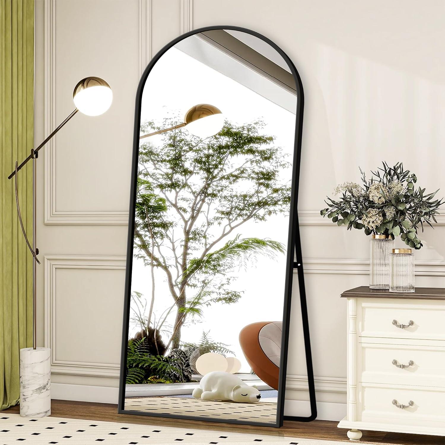 Full Body Mirror with Stand, 71" x 32" Arched Full Length Mirror with Aluminum Alloy Frame Wall-Mounted/Leaning Against Wall/Floor Standing Mirror for Home Decor, Black