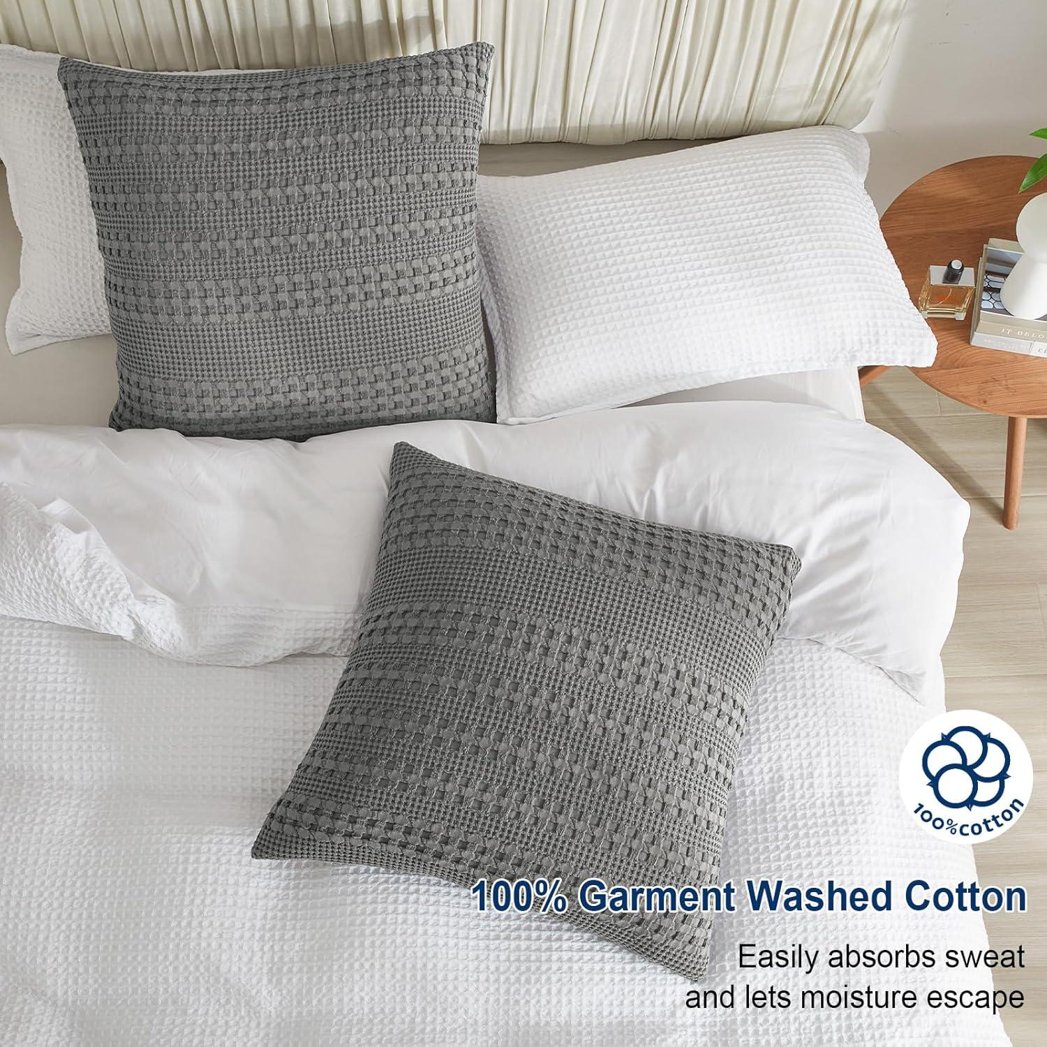 XXZH 100% Cotton Waffle Weave Euro Sham Covers, 2 Pack 26" x 26" Pillow Covers for Elegant Home Decorative, No Insert, Decorative Euro Throw Pillow Covers for Bed Couch Sofa, Oatmeal