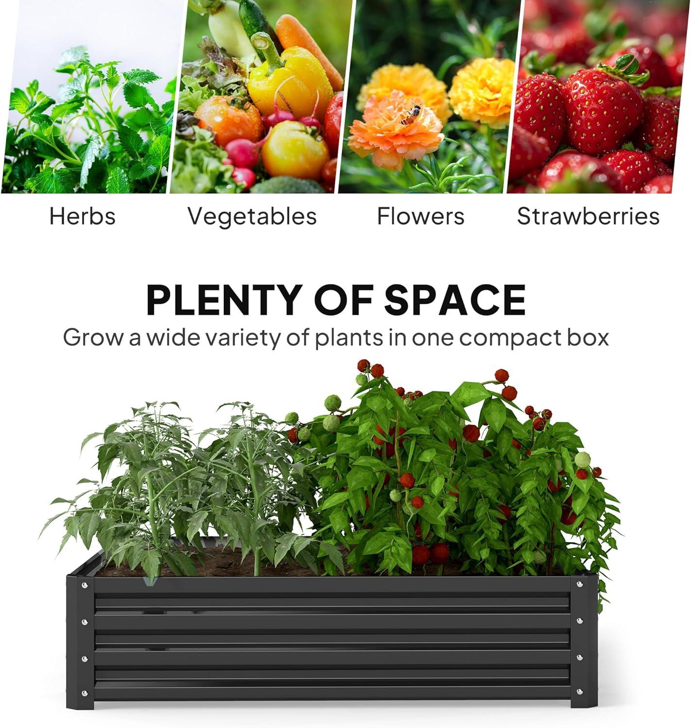 Outsunny 4' x 4' x 1' Galvanized Raised Garden Bed, Planter Raised Bed with Steel Frame for Vegetables, Flowers, Plants and Herbs, Gray