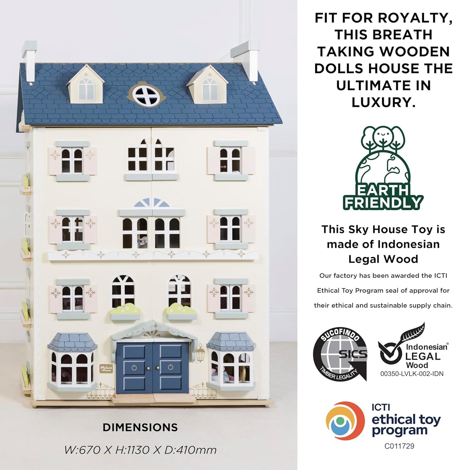 Le Toy Van - Palace House Large Wooden Doll House | Great As a Gift | 5 Storey Wooden Dolls House Play Set - Suitable for Ages 3+