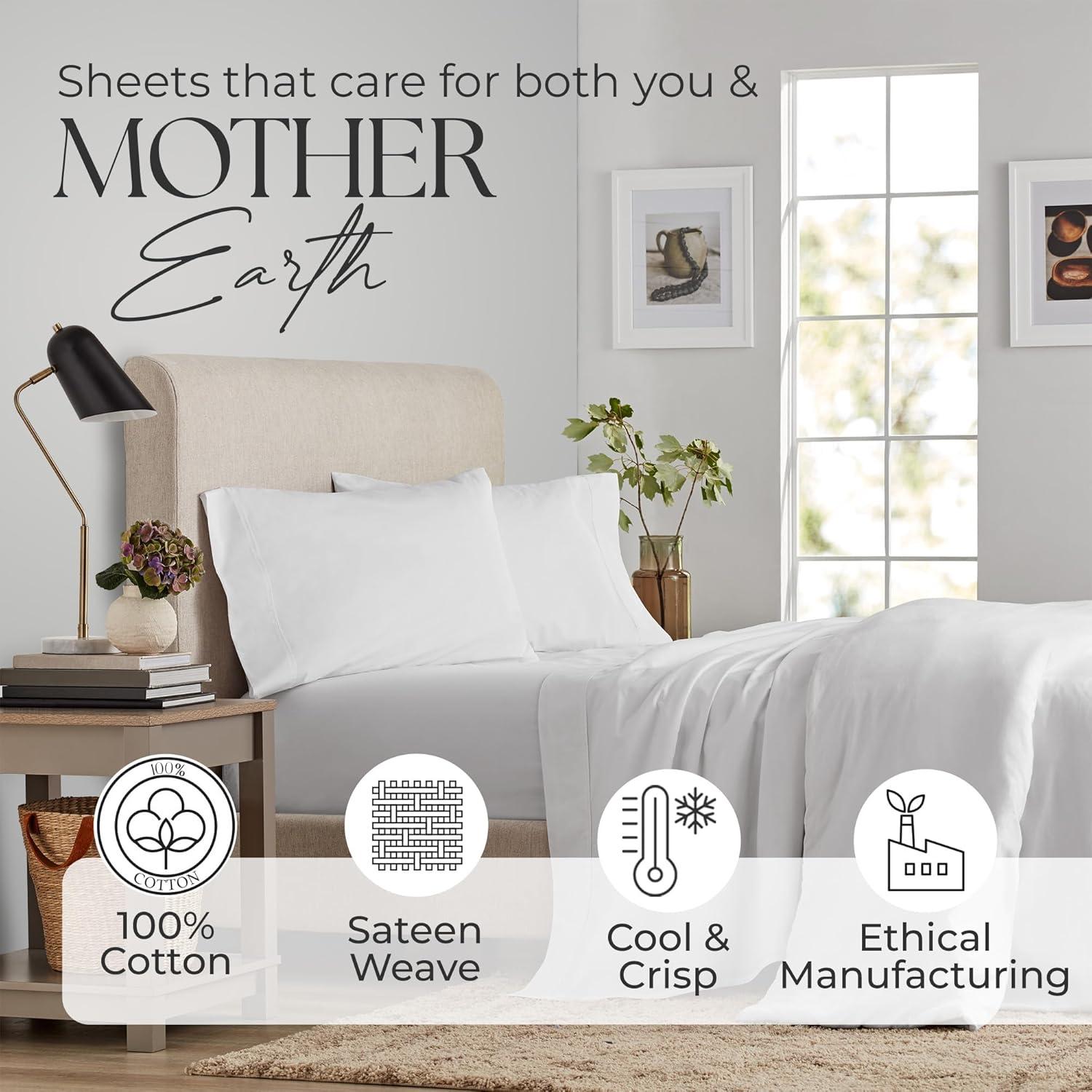 King 400 Thread Count Wrinkle Free Cotton Sheet Set Light Blue - Purity Home: Sateen Weave, OEKO-TEX Certified, Deep Pocket