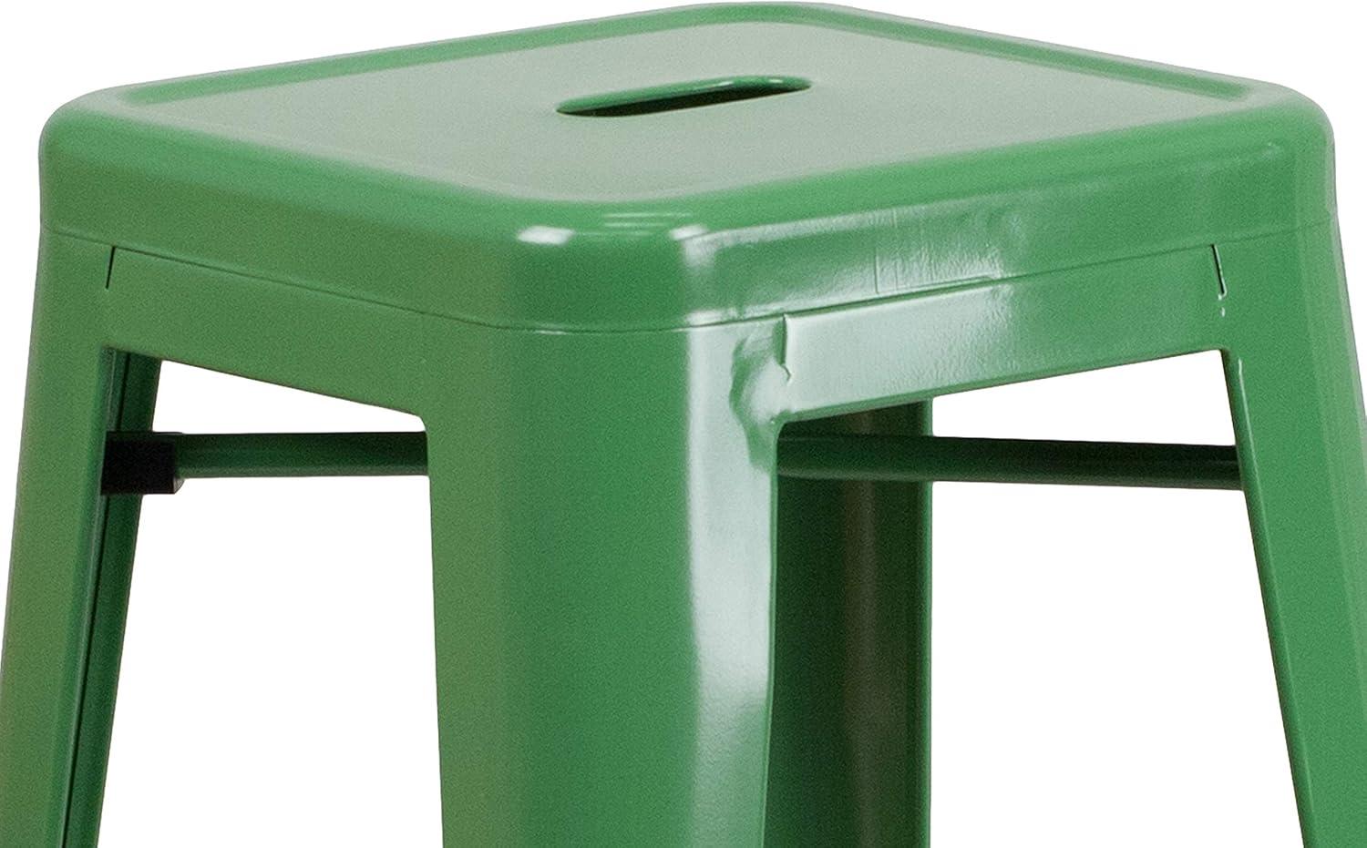 Flash Furniture Commercial Grade 30" High Backless Green Metal Indoor-Outdoor Barstool with Square Seat
