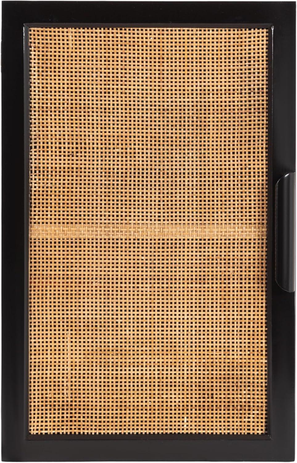 Kate and Laurel Ori Transitional Cane Wall Cabinet with Door, 15 x 7 x 24, Painted White Wood and Natural Rattan, Decorative Rattan Over the Toilet Cabinet with Three Shelves for Decor and Display