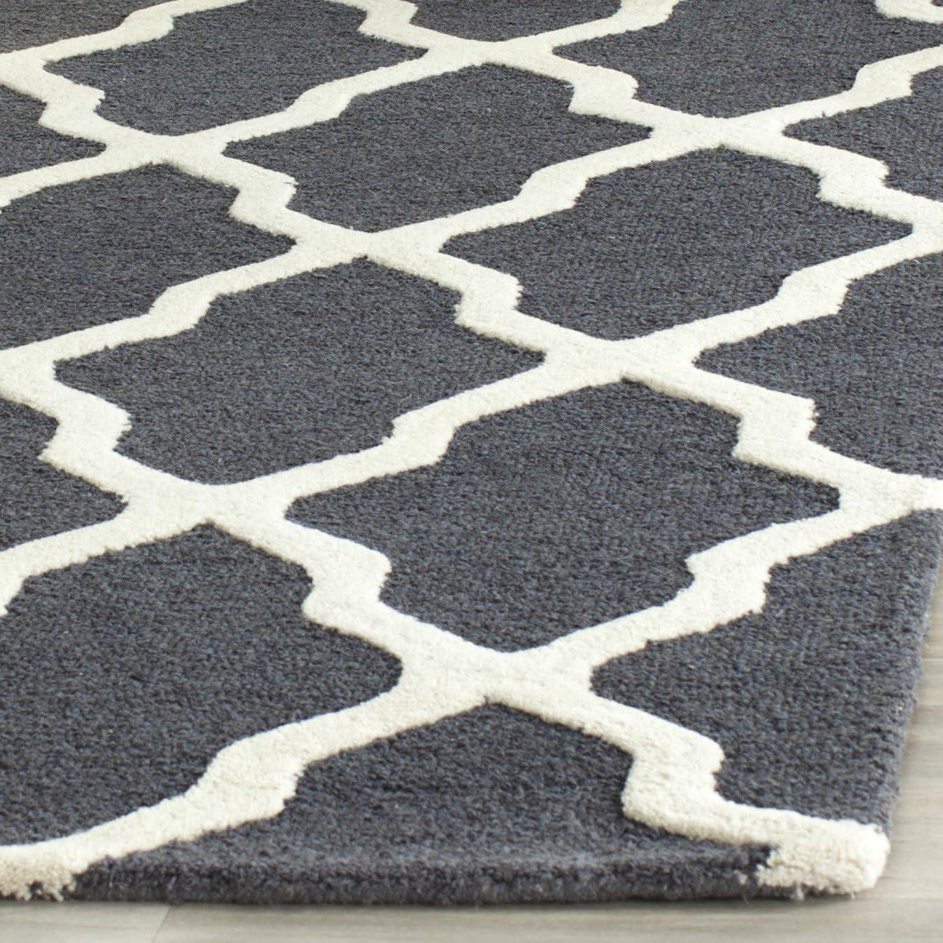 SAFAVIEH Cambridge Liam Geometric Wool Area Rug, Dark Grey/Ivory, 5' x 8'