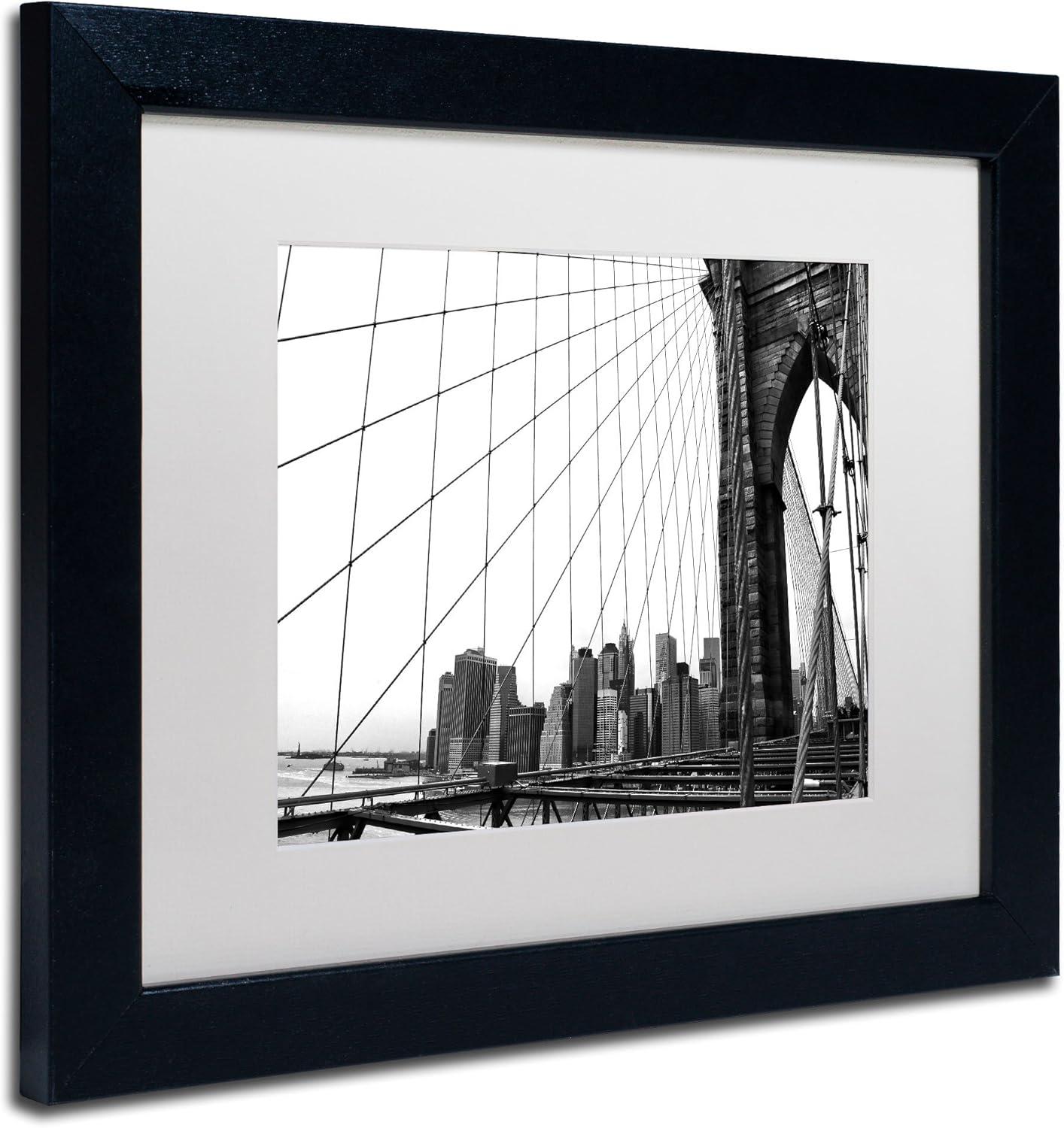Trademark Fine Art "Brooklyn Bridge 4" Canvas Art by CATeyes, White Matte, Black Frame