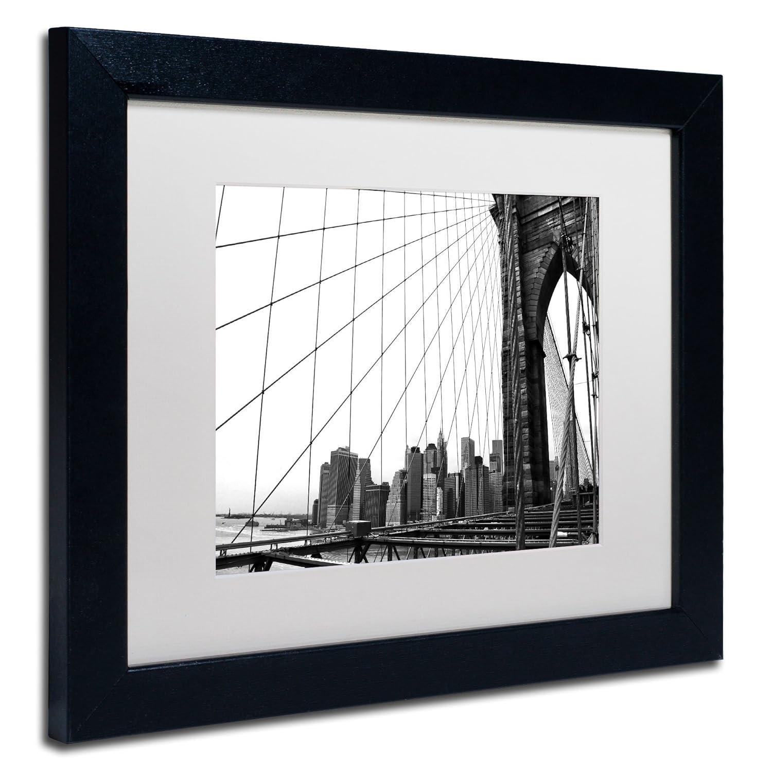 Trademark Fine Art "Brooklyn Bridge 4" Canvas Art by CATeyes, White Matte, Black Frame