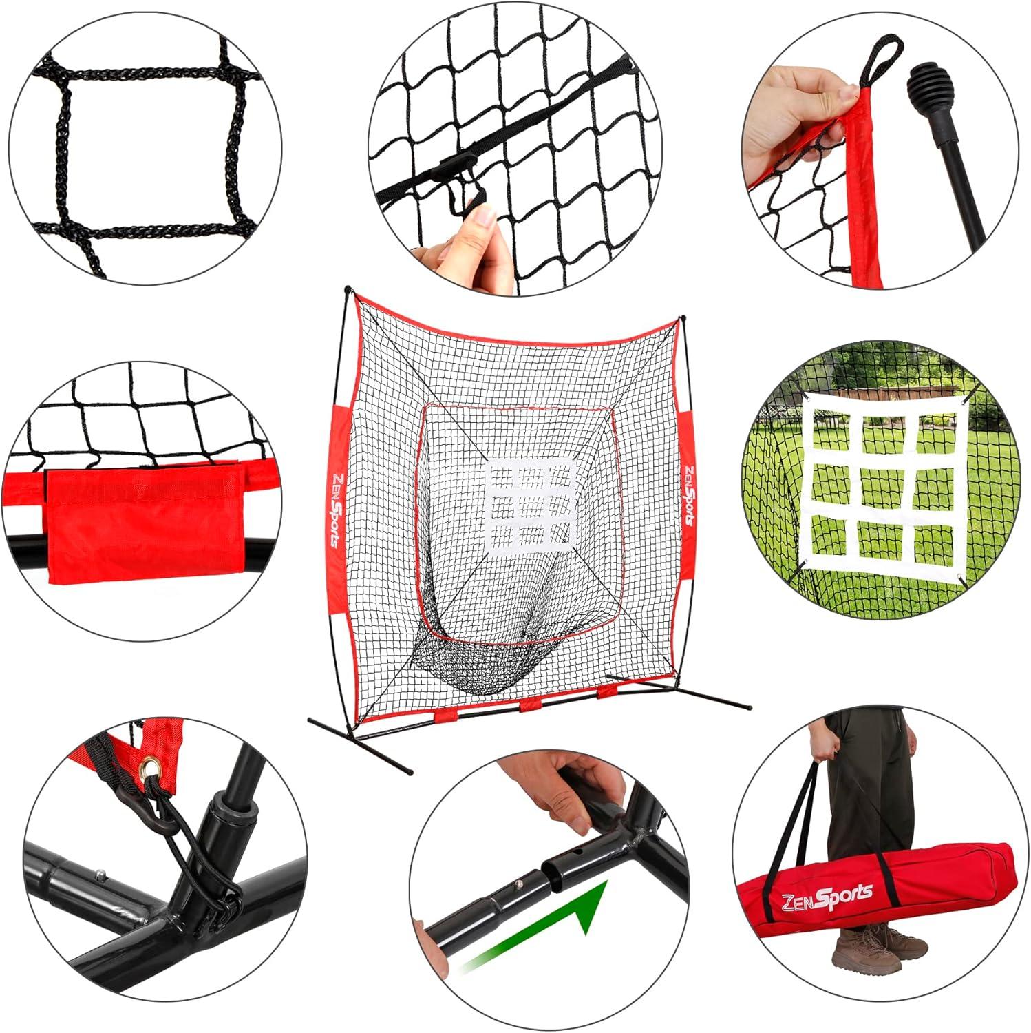 Zeny 7' x 7' Baseball Softball Practice Net Hitting Pitching Training Net w/Strike Zone,Bow Frame & Carry Bag