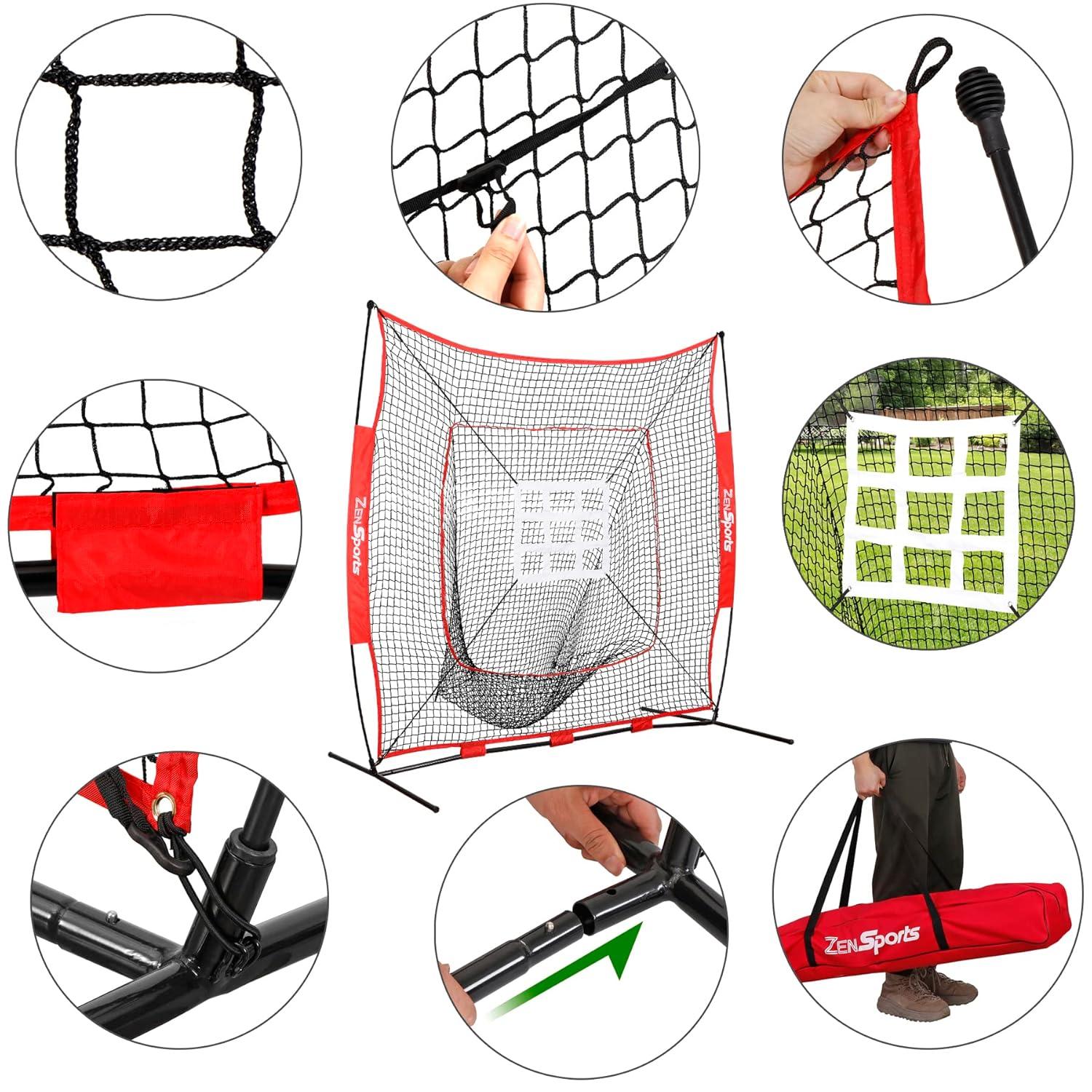 Zeny 7' x 7' Baseball Softball Practice Net Hitting Pitching Training Net w/Strike Zone,Bow Frame & Carry Bag
