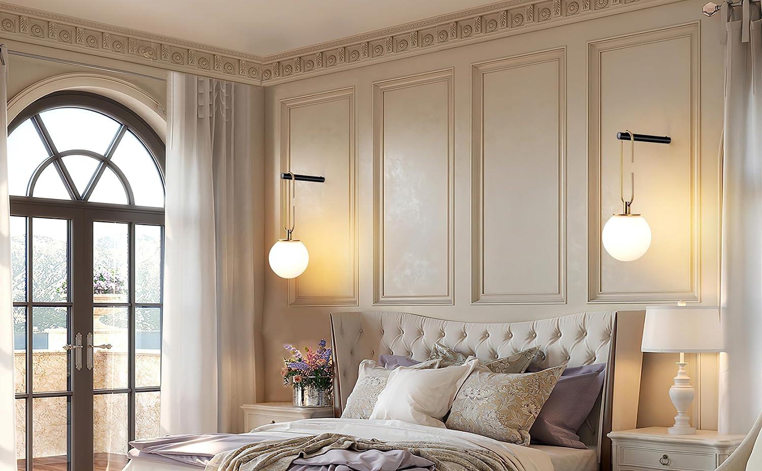 Chrome and Brass Battery Operated Dimmable Wall Sconce Set