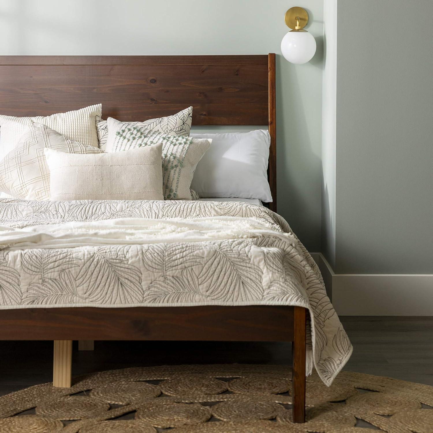 Queen Solid Wood Modern Platform Bed - Walnut