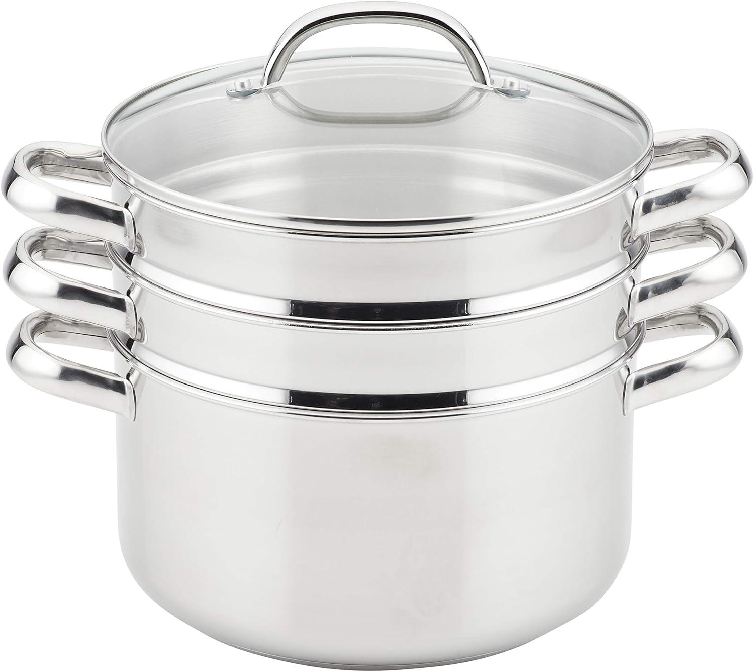 Prestige 6-Quart Silver Stainless Steel Steamer Set with Glass Lid