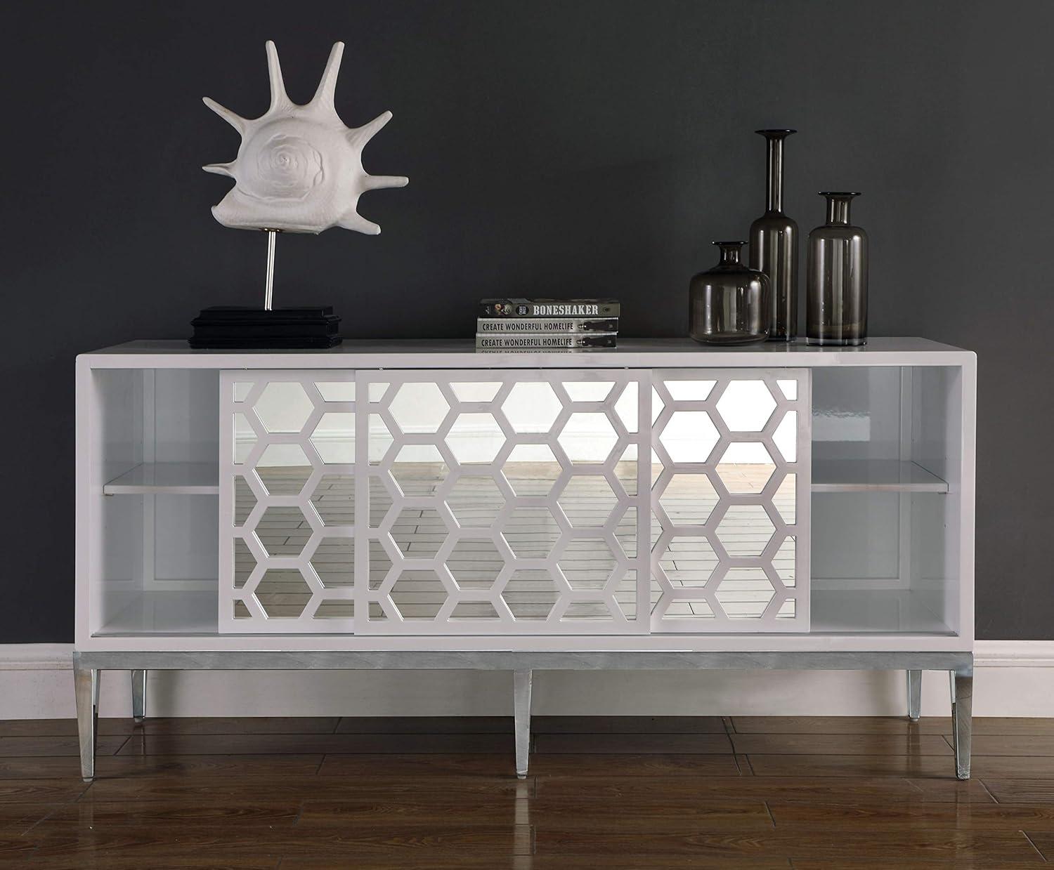 Meridian Furniture Zoey Aparador Buffet de Madera en Laca Blanca