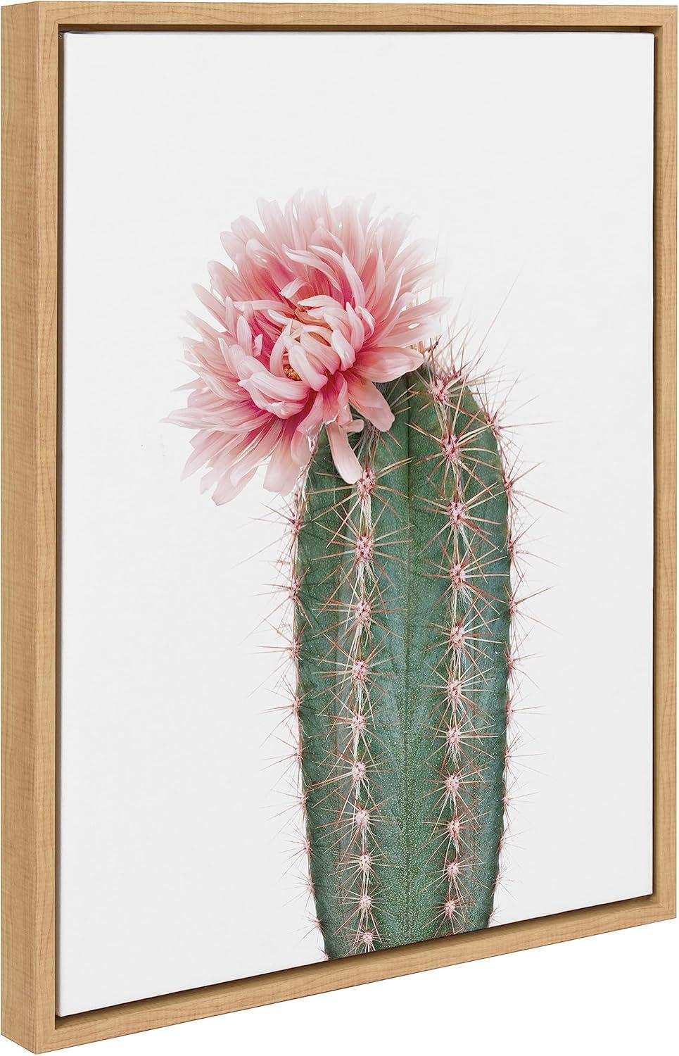 Natural Framed Pink Cactus Flower Canvas Wall Art, 18x24