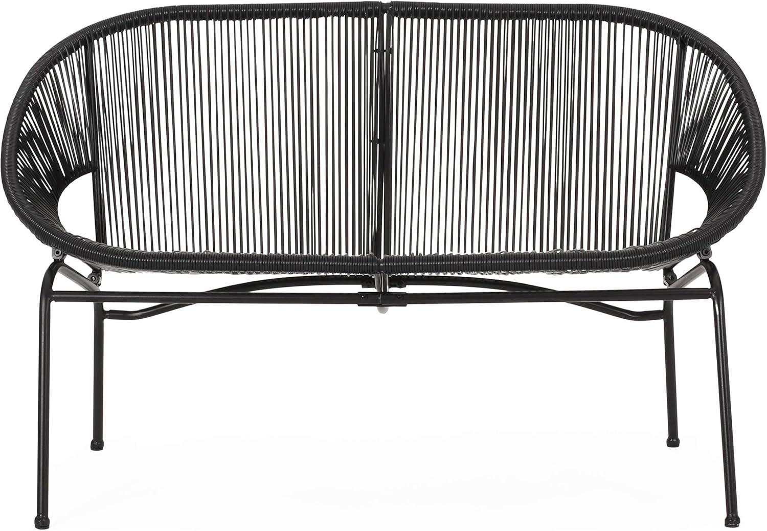 Condessa Patio Hammock Weave Loveseat Bench - Black - Christopher Knight Home: Durable Outdoor Seating