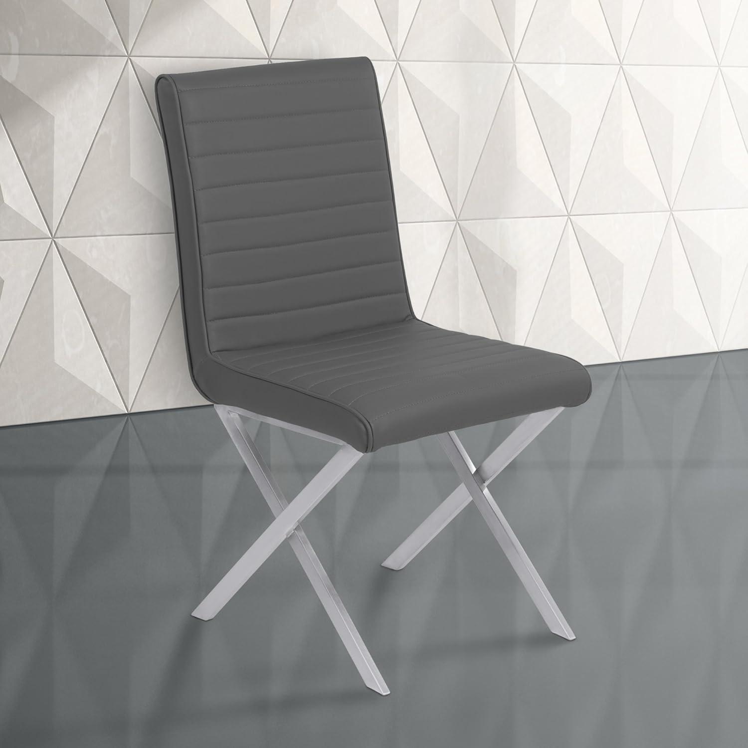 Armen Living Tempe Faux Leather Dining Chair in Gray/Stainless Steel (Set of 2)