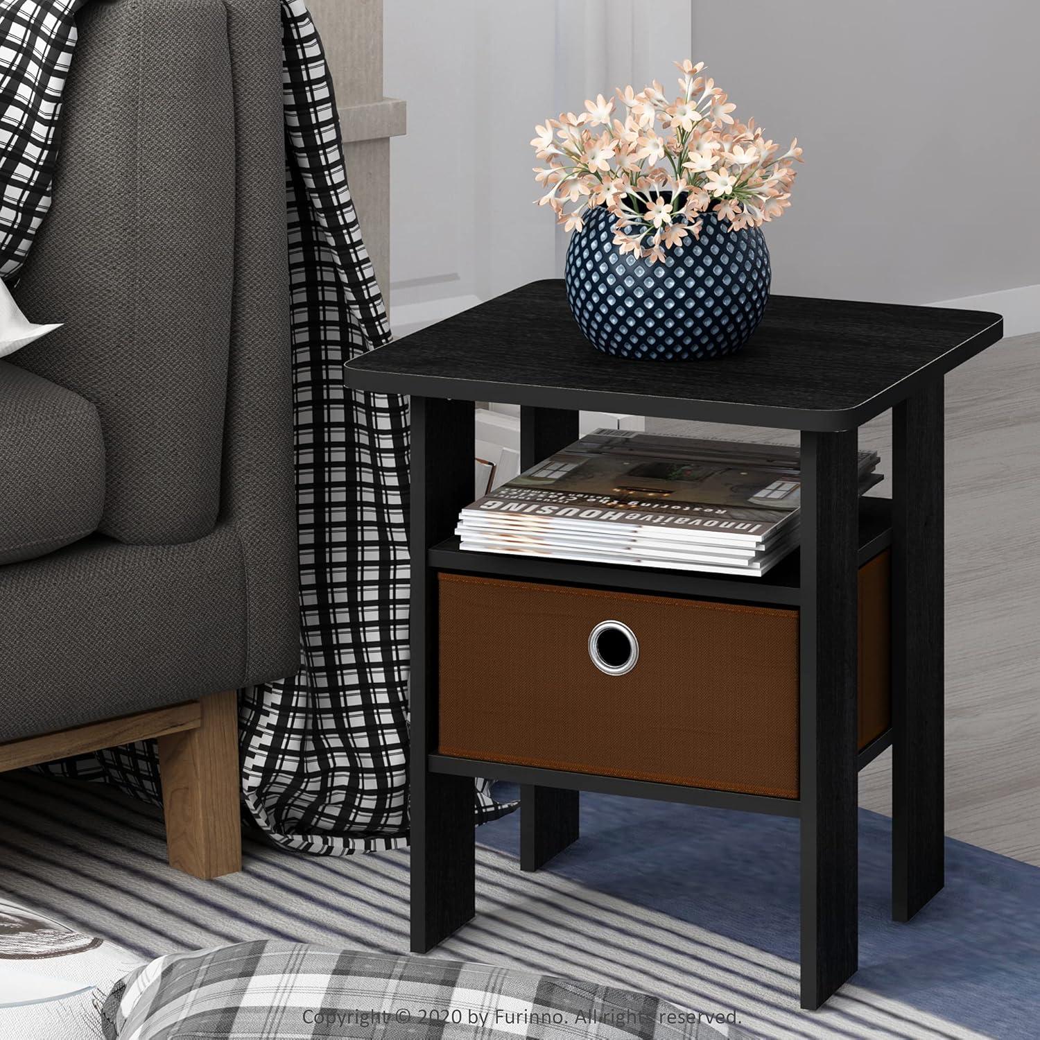 Furinno Andrey End Table Nightstand with Bin Drawer Set of 2, Multiple Colors